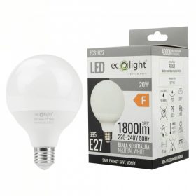  LED izzó gömb alakú G95 E27 20W 1800lm 4000K semleges Ecolight