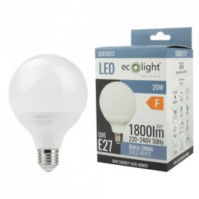   LED izzó gömb alakú G95 E27 20W 1800lm 6500K hidegfényű ökofény