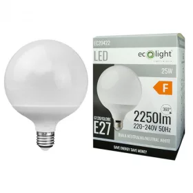   LED izzó gömb alakú G120 E27 25W 2250lm 4000K semleges Ecolight