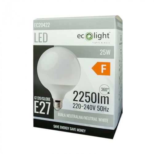 LED izzó gömb alakú G120 E27 25W 2250lm 4000K semleges Ecolight