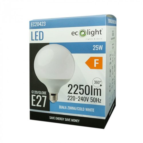 LED izzó gömb alakú G120 E27 25W 2250lm 6500K hidegfényű ökofény