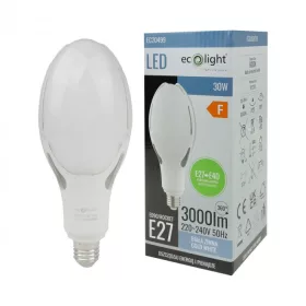   LED izzó E27 30W 3000lm 6000K Cold Rocket + E40 adapter Ecolight