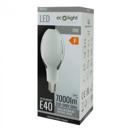 E40 LED izzó 70W 7000lm 4000K semleges Rocket Ecolight