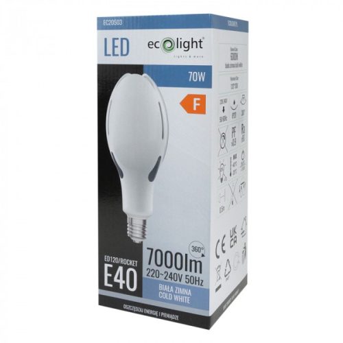 LED izzó E40 70W 7000lm 6000K Cold Rocket Ecolight