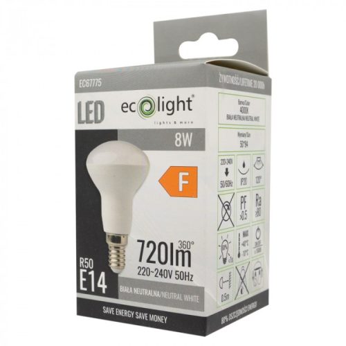 LED izzó reflektor R50 E14 8W 720lm 4000K semleges Ecolight