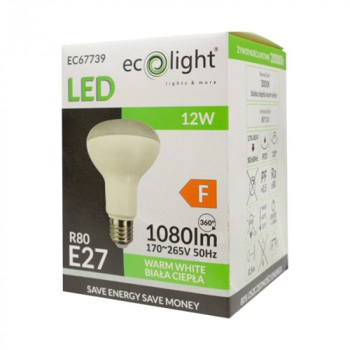 LED izzó reflektor R80 E27 12W 1080lm 3000K melegfényű ökofény