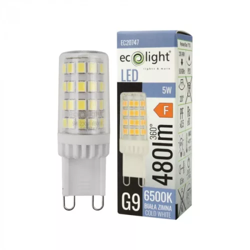 LED izzó G9 kapszula 5W 480lm 6500K hideg fehér 320° fehér Ecolight