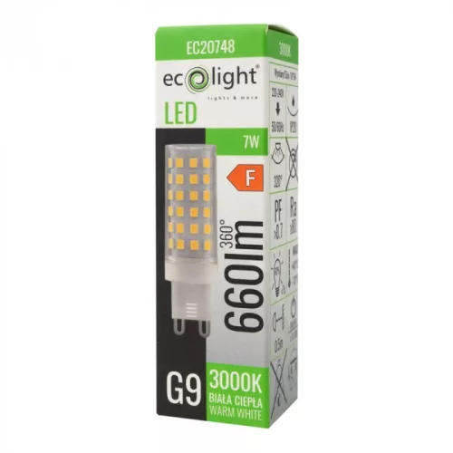 LED izzó G9 kapszula 7W 660lm 3000K meleg fehér 320° fehér Ecolight