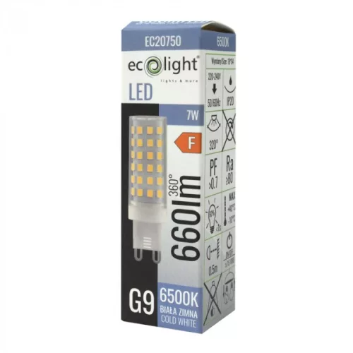 LED izzó G9 kapszula 7W 660lm 6500K hideg fehér 320° fehér Ecolight