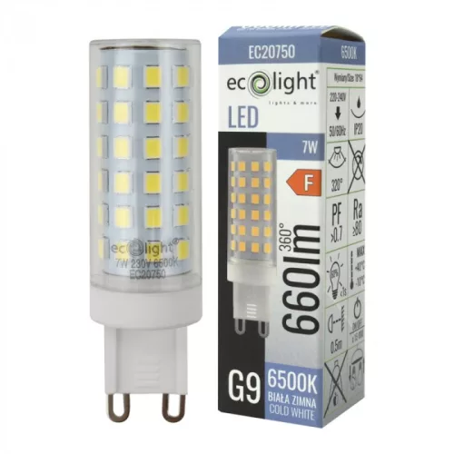 LED izzó G9 kapszula 7W 660lm 6500K hideg fehér 320° fehér Ecolight