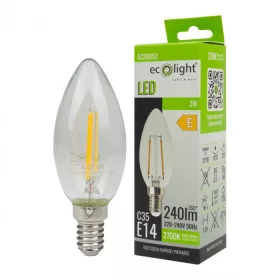   LED gyertyaizzó B35 E14 2W 240lm 2700K Meleg izzószálas Ecolight