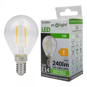   LED izzó gömb P45 E14 2W 240lm 2700K Meleg izzószálas Ecolight