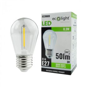   Edison LED izzó S14 E27 0.3W 50lm 2700K Meleg 3V-os izzószálas Ecolight
