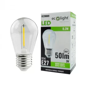   Edison LED izzó S14 E27 0.3W 50lm 2700K Meleg 3V-os izzószálas Ecolight