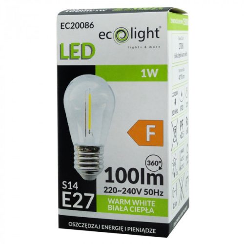 Edison LED izzó S14 E27 1W 100lm 2700K Meleg izzószálas Ecolight