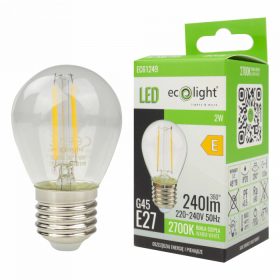   LED izzó gömb P45 E27 2W 240lm 2700K Meleg izzószálas Ecolight