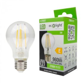   LED izzó A60 E27 8W 960lm 2700K Meleg színhőmérsékletű FILAMENT Ecolight