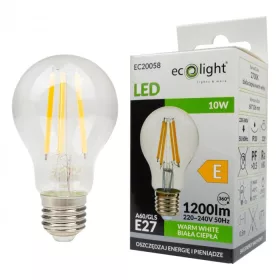   LED izzó A60 E27 10W 1200lm 2700K Meleg színhőmérsékletű FILAMENT Ecolight