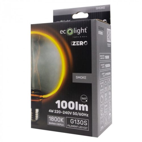 LED gömbizzó G130 E27 4W 100lm 1800K Meleg izzószálas dekoratív ZERO Ecolight
