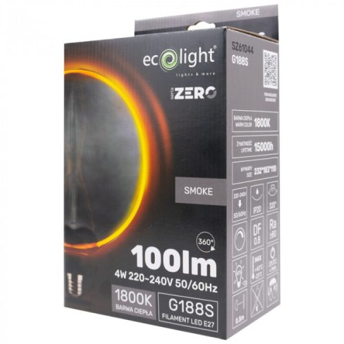 LED gömbizzó G188 E27 4W 100lm 1800K Meleg izzószálas dekoratív ZERO Ecolight