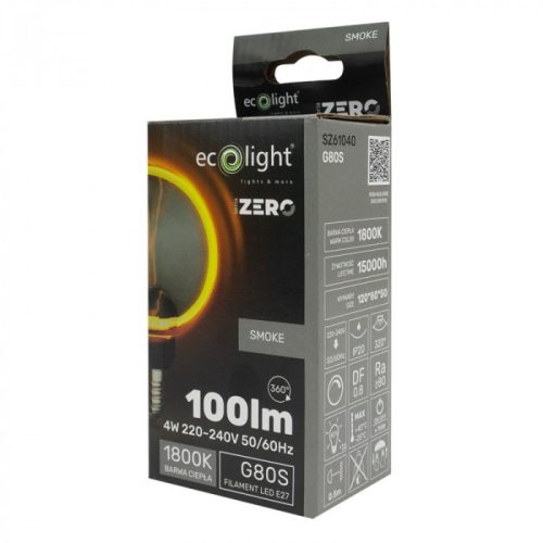LED gömbizzó G80 E27 4W 100lm 1800K Meleg izzószálas dekoratív ZERO Ecolight