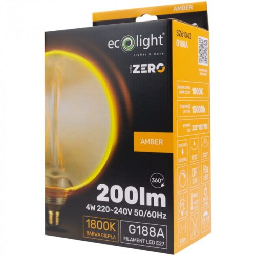 LED gömbizzó G188 E27 4W 200lm 1800K Meleg izzószálas dekoratív ZERO Ecolight