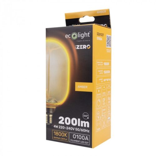 LED izzó O100 E27 4W 200lm 1800K Meleg izzószálas Dekoratív ZERO Ecolight