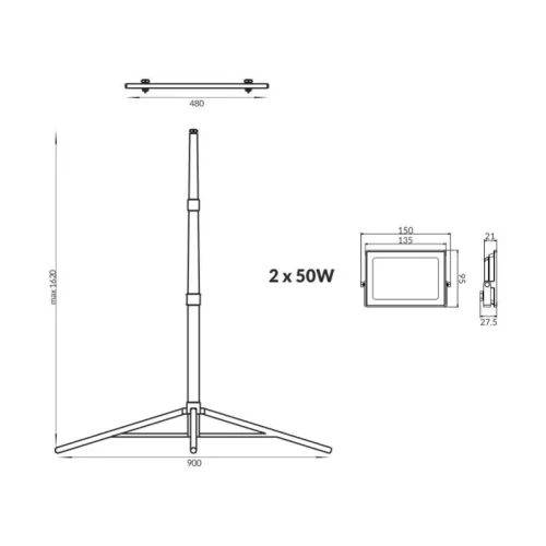 Halogén LED-es reflektor állványon 2x50W 3500lm 4000K Ecolight