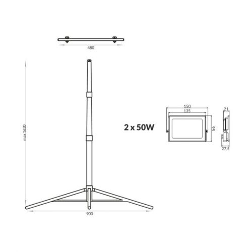 Halogén LED-es reflektor állványon 2x50W 3500lm 4000K Ecolight