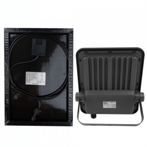 LED reflektor, napelemes spotlámpa, 100W, 900lm, 4000K, semleges fényerejű, IP65, alkonykapcsolóval + Ecolight távirányítóval