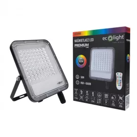   LED reflektor lámpa reflektor 50W RGB + 6500K hideg PREMIUM Ecolight távirányítóval