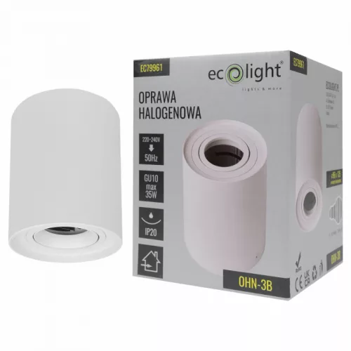 Felületre szerelhető halogén spot henger lámpatest GU10 kerek fehér OHN-3B N/T Ecolight