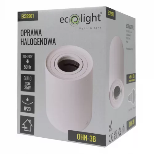 Felületre szerelhető halogén spot henger lámpatest GU10 kerek fehér OHN-3B N/T Ecolight