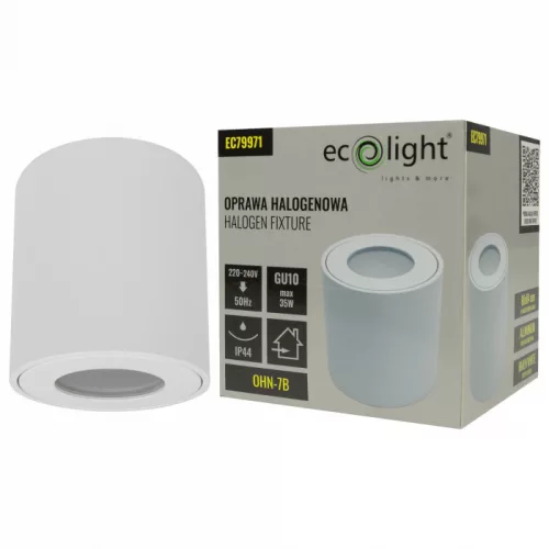 Felületre szerelhető halogén spot henger lámpatest GU10 kerek fehér IP44 OHN-7B N/T Ecolight