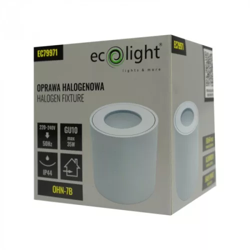 Felületre szerelhető halogén spot henger lámpatest GU10 kerek fehér IP44 OHN-7B N/T Ecolight