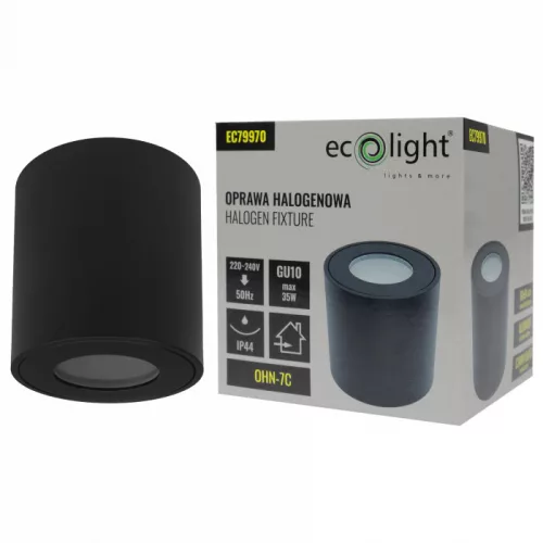 Felületre szerelhető halogén spot henger lámpatest GU10 kerek fekete IP44 OHN-7C N/T Ecolight