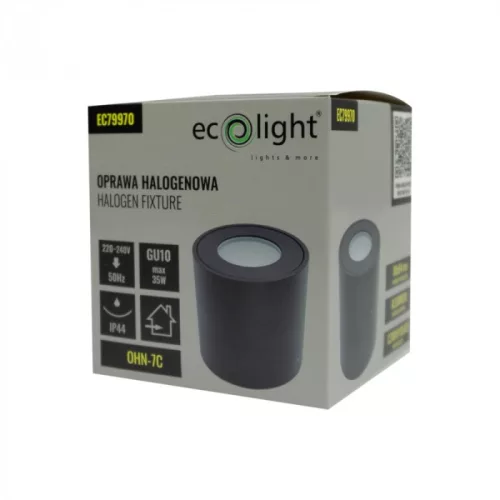 Felületre szerelhető halogén spot henger lámpatest GU10 kerek fekete IP44 OHN-7C N/T Ecolight