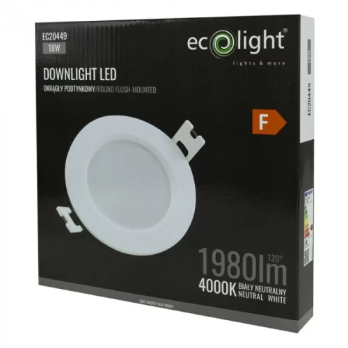 Süllyesztett mennyezeti LED panel lámpatest 18W 1980lm 4000K semleges fehér 120° kerek fehér Downlight Ecolight