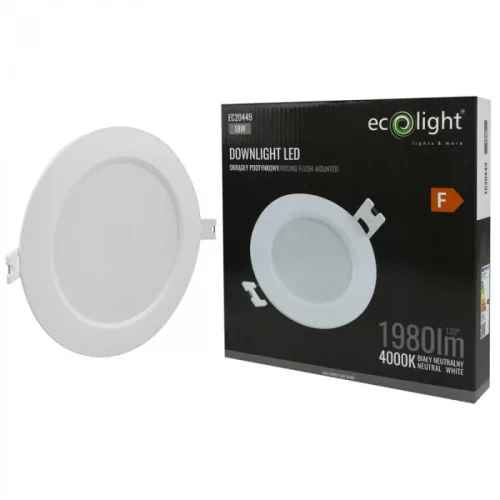Süllyesztett mennyezeti LED panel lámpatest 18W 1980lm 4000K semleges fehér 120° kerek fehér Downlight Ecolight
