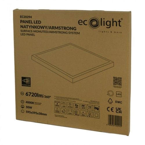 LED Panel 60x60 Felületre Szerelhető Világító Doboz 50W 4500lm 4000K Semleges Fehér Ecolight