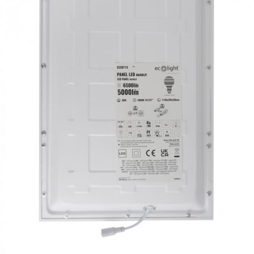 LED Panel 120x30 Süllyesztett Világító Doboz 50W 6500lm 4000K Semleges Fehér Háttérvilágítású Ecolight