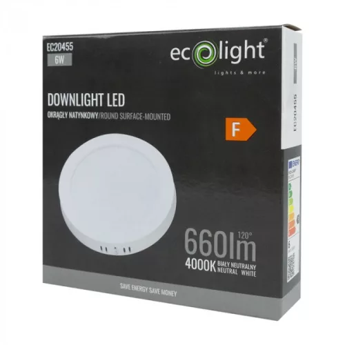 Felületre szerelhető mennyezeti LED panel lámpa 6W 660lm 4000K semleges fehér 120° kerek fehér Downlight Ecolight