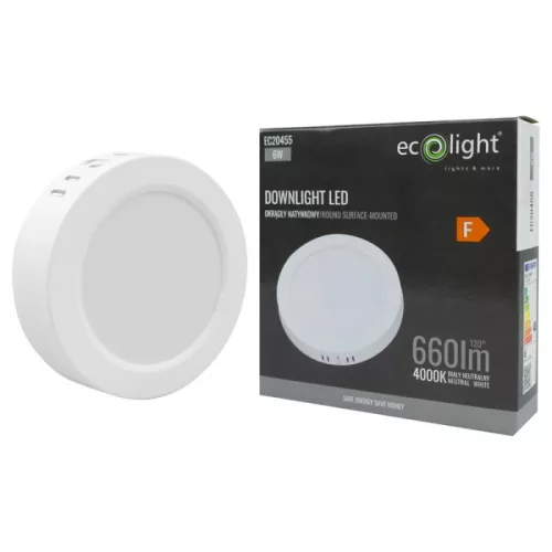 Felületre szerelhető mennyezeti LED panel lámpa 6W 660lm 4000K semleges fehér 120° kerek fehér Downlight Ecolight
