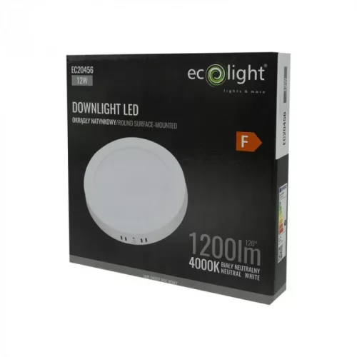 Felületre szerelhető mennyezeti LED panel lámpa 12W 1200lm 4000K semleges fehér 120° kerek fehér Downlight Ecolight
