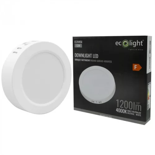 Felületre szerelhető mennyezeti LED panel lámpa 12W 1200lm 4000K semleges fehér 120° kerek fehér Downlight Ecolight