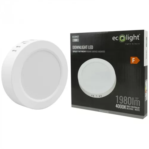 Felületre szerelhető mennyezeti LED panel lámpa 18W 1980lm 4000K semleges fehér 120° kerek fehér Downlight Ecolight