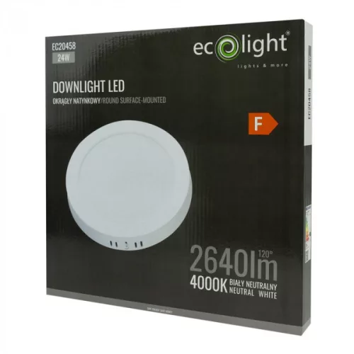 Felületre szerelhető mennyezeti LED panel lámpa 24W 2640lm 4000K semleges fehér 120° kerek fehér Downlight Ecolight