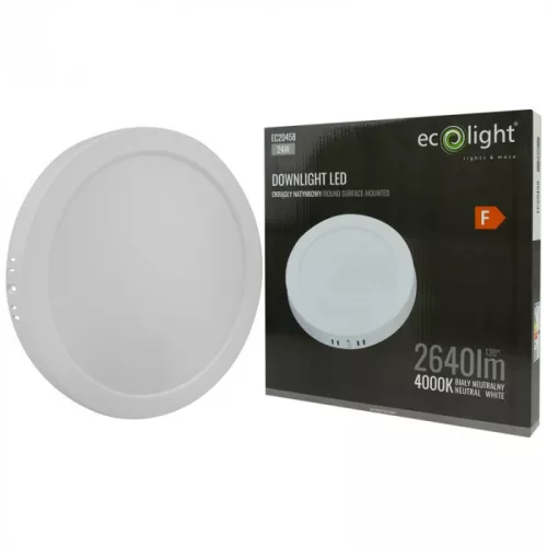 Felületre szerelhető mennyezeti LED panel lámpa 24W 2640lm 4000K semleges fehér 120° kerek fehér Downlight Ecolight