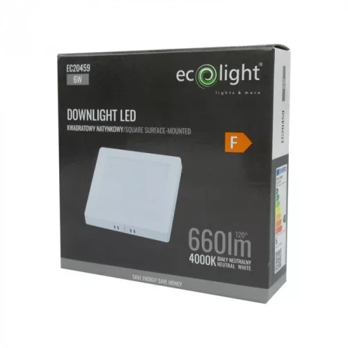 Felületre szerelhető mennyezeti LED panel lámpa 6W 660lm 4000K semleges fehér 120° négyzet alakú fehér Downlight Ecolight