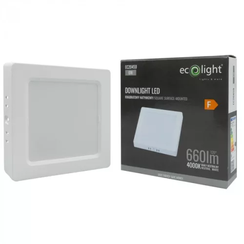 Felületre szerelhető mennyezeti LED panel lámpa 6W 660lm 4000K semleges fehér 120° négyzet alakú fehér Downlight Ecolight